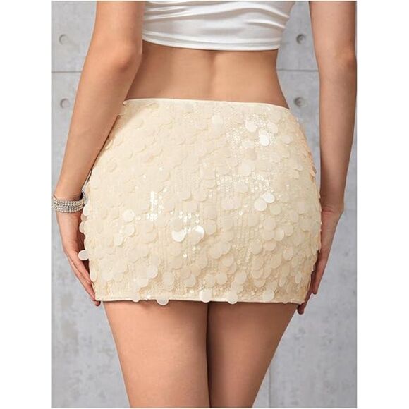 Sparkly Sequin Mini Skirt Y2k Low Rise Glitter with Shorts, L, 4B-144B005 - Picture 2 of 3